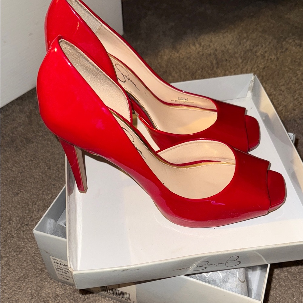 Jessica Simpson Red Patent Leather Peep-Toe Heels
